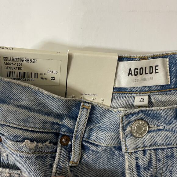 NEW AGOLDE Stella Short High Rise Deserted Raw Hem Denim Shorts - Size 23 - Picture 8 of 9